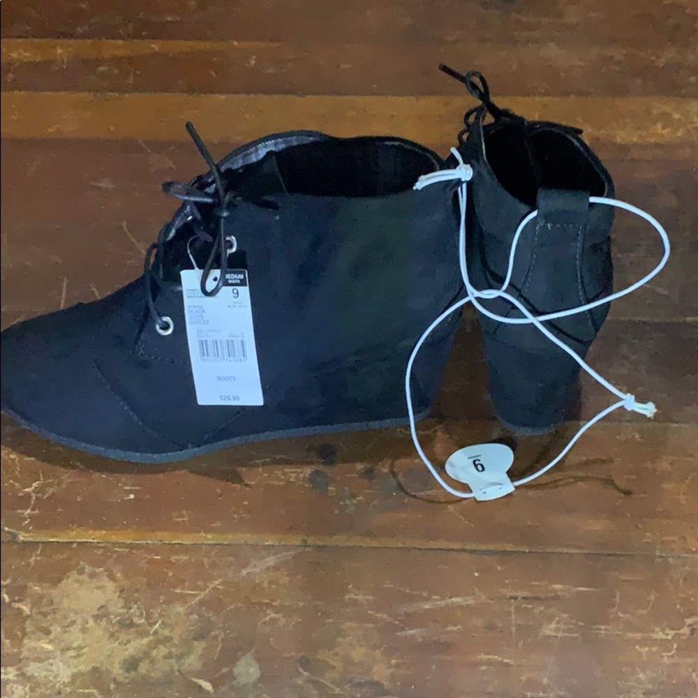 Black suede wedge booties